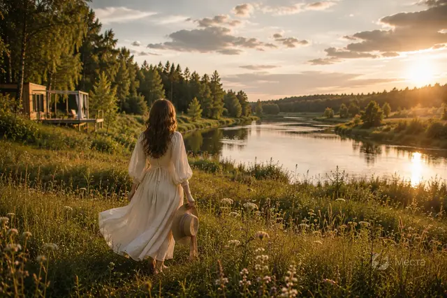 Эко-отель «Бунин Ручей»: луга у Нары — место для фотосессии у воды в Подмосковье